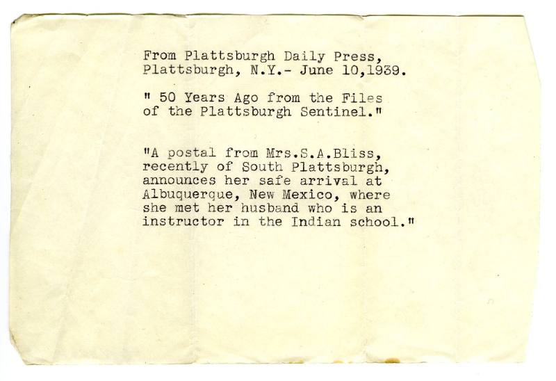 "50 Years Ago from the Files of the Plattsburgh Sentinel" Note