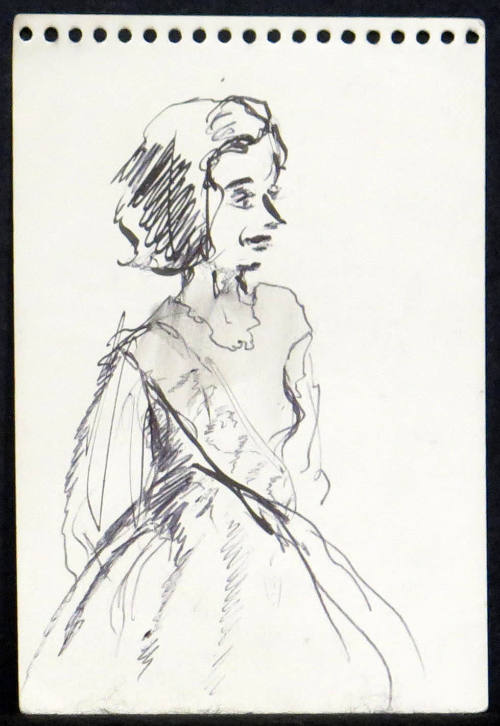 Sketchbook Drawing: sketch of woman; reverse small sketch of