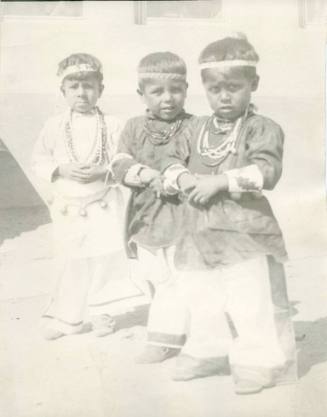Three young Native American boys standing, facing the camera