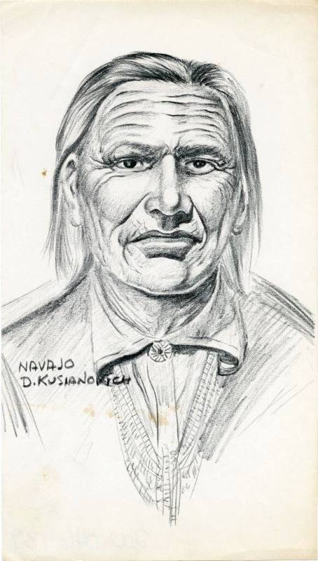 Photocopy of a charcoal drawing of Navajo man