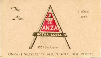 De Anza Motor Lodge Tourist Card