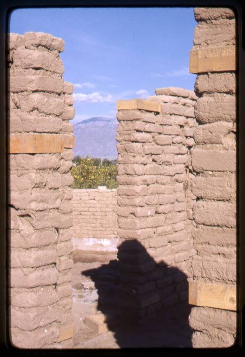 Adobe brick walls with wooden supports