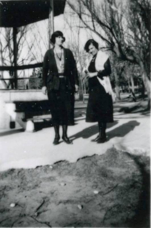 Grace Miller-Redd and an unidentified woman at the gazebo in Old Town