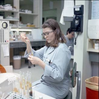 A lab worker at Presbyterian Hospital
