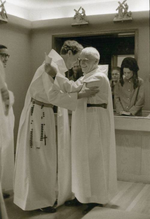 Brother Mathias greets a new member