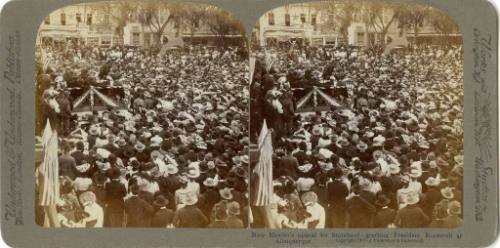 President Roosevelt speaks to a large crowd