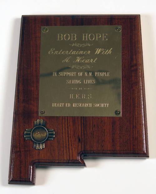 Plaque from the Heart Education Research Society to Bob Hope