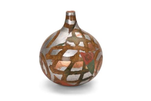 Teardrop Globe Reassembled Kiln-fired With Glazes And Metallic Leaf