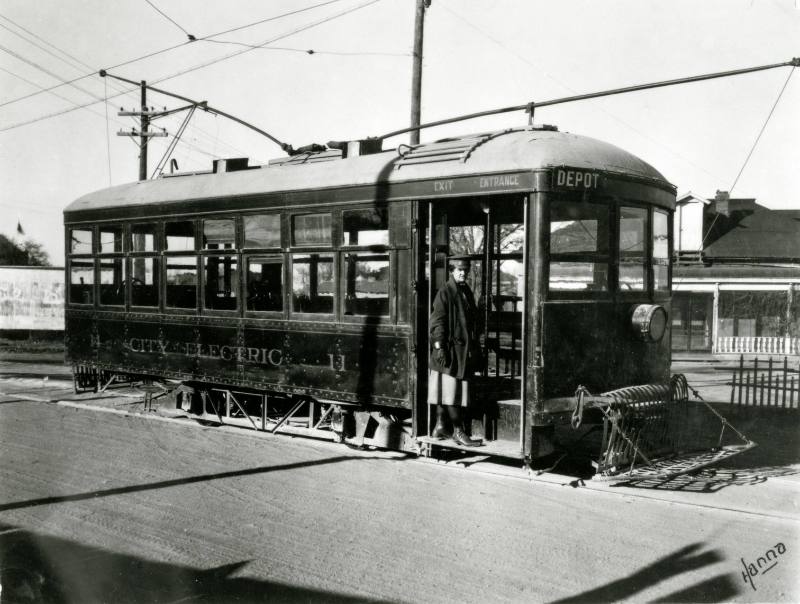 Iva Wilds with an Electric Streetcar
