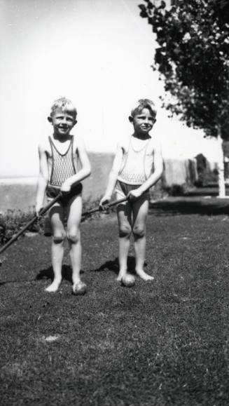 Two Boys with Croquet Mallets