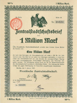 1,000,000 German Mark stock certificate