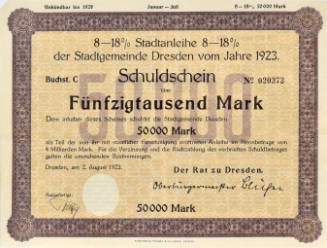 50,000 German Mark stock certificate