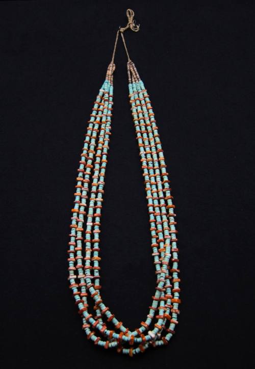 Four-strand Turquoise and Spiny Oyster Necklace