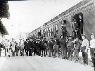 Mine rescue trainees at Dawson railroad depot