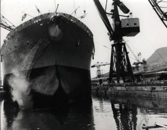 Launching of a ship in Sasebo City
