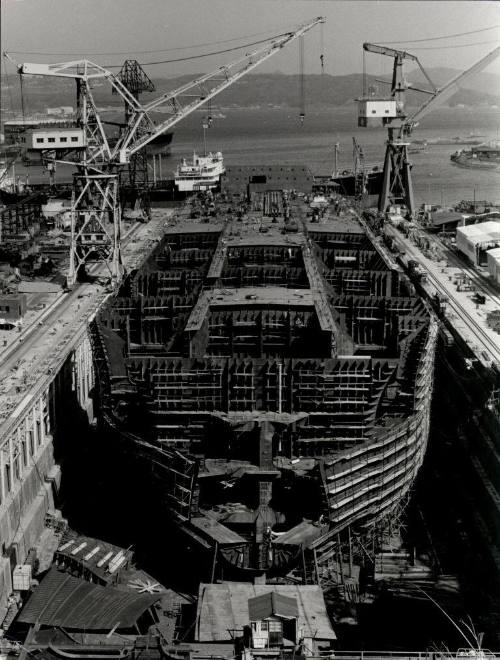 Construction of a tanker in Sasebo City