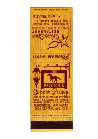 The Paddock Supper Lounge and Silver Spur Restaurant Matchbook
