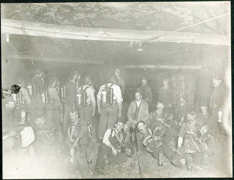 A mine rescue team inside a mine at Dawson, New Mexico